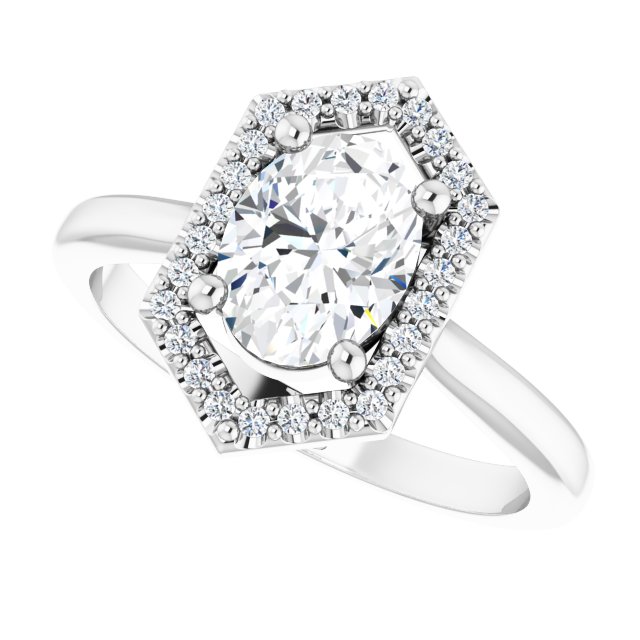 Vintage diamond halo engagement ring in 14K gold, diamond center, on hand variant--1CT variant--14K-white-gold