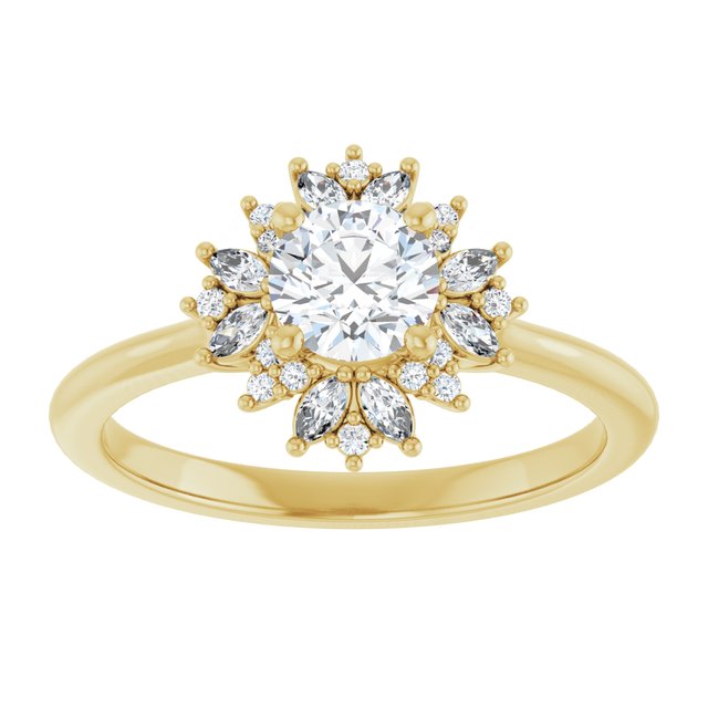 14K yellow gold .5CT Round-cut Diamond Floral Halo Diamond Engagement Ring Setting/2-CT variant--.5CT variant--Round variant--.5CT variant--14K-yellow-gold