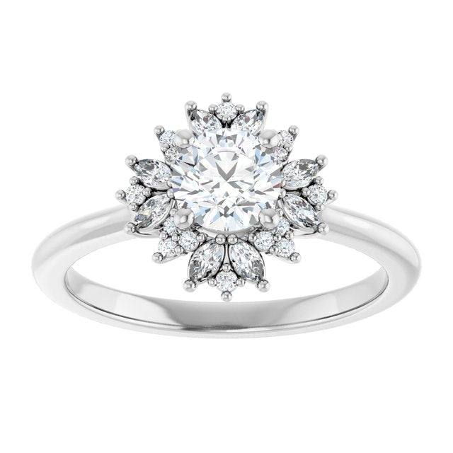 14K white gold .5CT Round-cut Diamond Floral Halo Diamond Engagement Ring Setting variant--Round variant--1CT variant--14K-yellow-gold