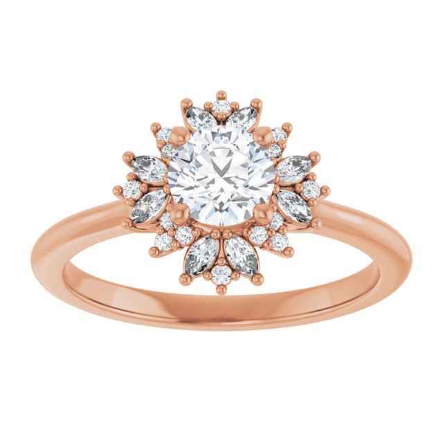 14K rose gold .5CT Round-cut Diamond Floral Halo Diamond Engagement Ring Setting/2-CT variant--.5CT variant--Round variant--.5CT variant--14K-rose-gold
