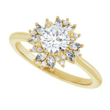 Floral halo ring with round center diamond in 14K gold/2-CT variant--.5CT variant--Round variant--.5CT variant--14K-yellow-gold