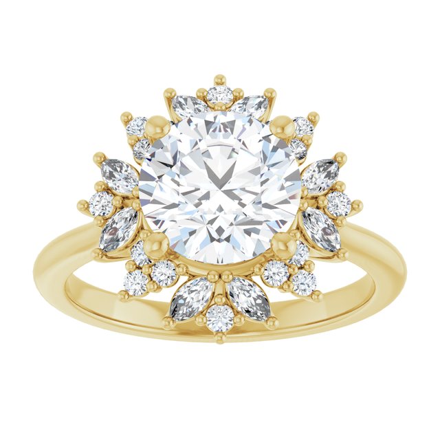 14K yellow gold 2CT Round-cut Diamond Floral Halo Diamond Engagement Ring Setting variant--Round variant--2CT variant--14K-yellow-gold