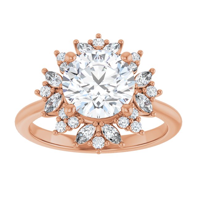 14K rose gold 2CT Round-cut Diamond Floral Halo Diamond Engagement Ring Setting variant--Round variant--2CT variant--14K-rose-gold