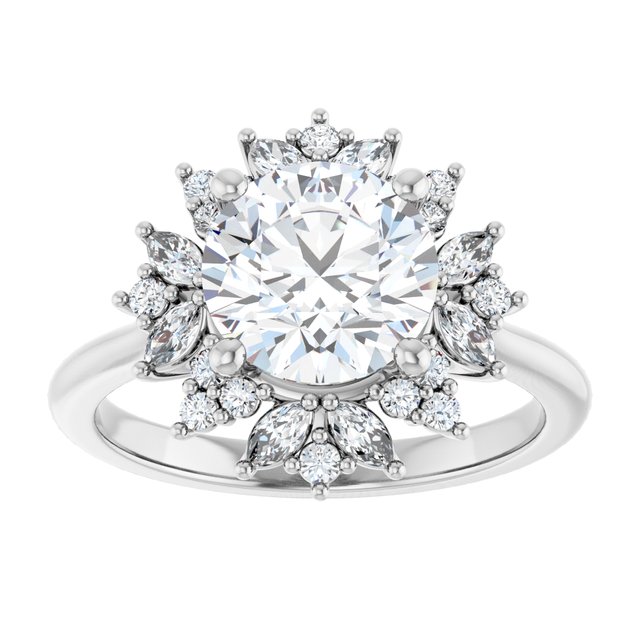 14K white gold 2CT Round-cut Diamond Floral Halo Diamond Engagement Ring Setting/2-CT variant--.5CT variant--Asscher variant--.5CT variant--14K-yellow-gold