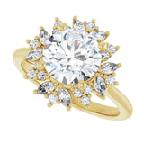Floral halo ring with 2CT round center in 14K gold variant--Round variant--2CT variant--14K-yellow-gold