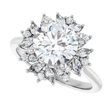 Floral halo ring large round center, profile perspective variant--Round variant--2CT variant--14K-white-gold