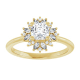 14K yellow gold .5CT Cushion-cut Diamond Floral Halo Diamond Engagement Ring Setting/2-CT variant--.5CT variant--Cushion variant--.5CT variant--14K-yellow-gold