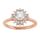 14K rose gold .5CT Cushion-cut Diamond Floral Halo Diamond Engagement Ring Setting/2-CT variant--.5CT variant--Cushion variant--.5CT variant--14K-rose-gold