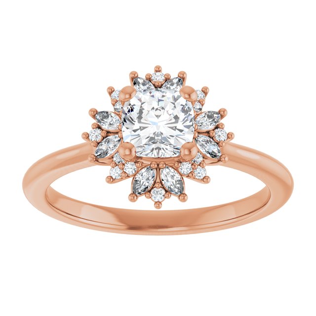 14K rose gold .5CT Cushion-cut Diamond Floral Halo Diamond Engagement Ring Setting/2-CT variant--.5CT variant--Cushion variant--.5CT variant--14K-rose-gold