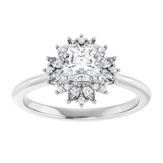 14K white gold .5CT Cushion-cut Diamond Floral Halo Diamond Engagement Ring Setting variant--Cushion variant--1CT variant--14K-yellow-gold