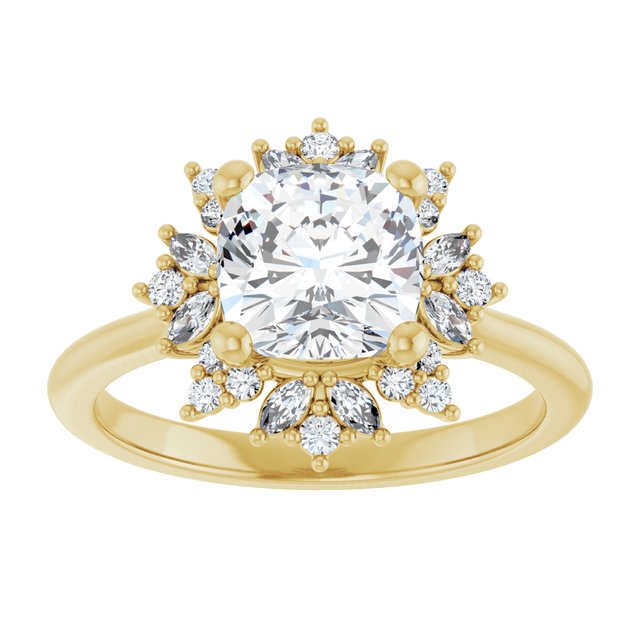 14K yellow gold 2CT Cushion-cut Diamond Floral Halo Diamond Engagement Ring Setting variant--Cushion variant--2CT variant--14K-yellow-gold