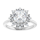 14K white gold 2CT Cushion-cut Diamond Floral Halo Diamond Engagement Ring Setting/2-CT variant--.5CT variant--Marquise variant--.5CT variant--14K-yellow-gold