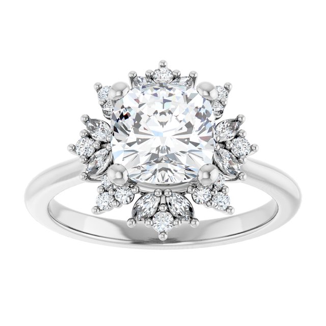 14K white gold 2CT Cushion-cut Diamond Floral Halo Diamond Engagement Ring Setting/2-CT variant--.5CT variant--Marquise variant--.5CT variant--14K-yellow-gold