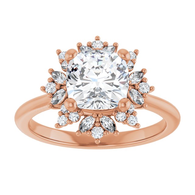 14K rose gold 2CT Cushion-cut Diamond Floral Halo Diamond Engagement Ring Setting variant--Cushion variant--2CT variant--14K-rose-gold