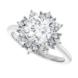 Floral halo ring cushion 2CT, side profile variant--Cushion variant--2CT variant--14K-white-gold
