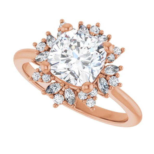 Floral halo ring marquise center, top-down view variant--Cushion variant--2CT variant--14K-rose-gold