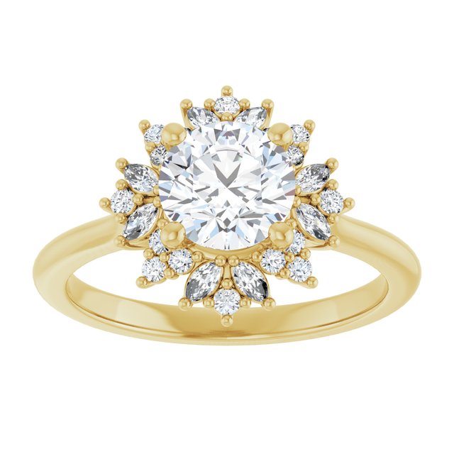 14K yellow gold 1CT Round-cut Diamond Floral Halo Diamond Engagement Ring Setting variant--Round variant--1CT variant--14K-yellow-gold