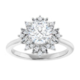 14K white gold 1CT Round-cut Diamond Floral Halo Diamond Engagement Ring Setting variant--Round variant--2CT variant--14K-yellow-gold