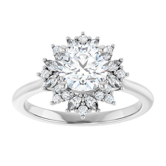 14K white gold 1CT Round-cut Diamond Floral Halo Diamond Engagement Ring Setting variant--Round variant--2CT variant--14K-yellow-gold