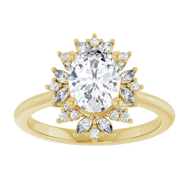 14K yellow gold 1CT Oval-cut Diamond Floral Halo Diamond Engagement Ring Setting variant--Oval variant--1CT variant--14K-yellow-gold
