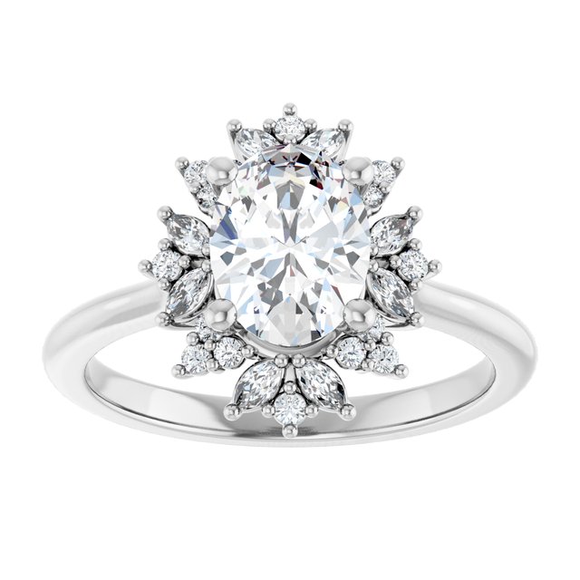 14K white gold 1CT Oval-cut Diamond Floral Halo Diamond Engagement Ring Setting variant--Oval variant--2CT variant--14K-yellow-gold