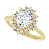 Floral halo ring showing 1CT oval center stone option variant--Oval variant--1CT variant--14K-yellow-gold