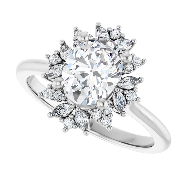 Floral halo ring profile showing halo height and band proportion variant--Oval variant--1CT variant--14K-white-gold
