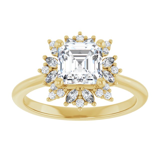 14K yellow gold 1CT Asscher-cut Diamond Floral Halo Diamond Engagement Ring Setting variant--Asscher variant--1CT variant--14K-yellow-gold
