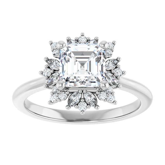 14K white gold 1CT Asscher-cut Diamond Floral Halo Diamond Engagement Ring Setting variant--Asscher variant--2CT variant--14K-yellow-gold