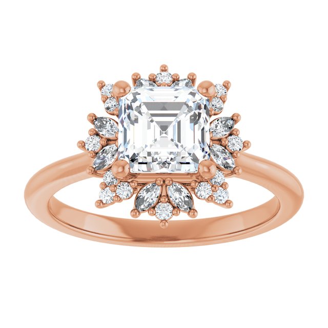 14K rose gold 1CT Asscher-cut Diamond Floral Halo Diamond Engagement Ring Setting variant--Asscher variant--1CT variant--14K-rose-gold