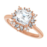 Floral halo ring large asscher center, alternate view variant--Asscher variant--1CT variant--14K-rose-gold