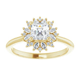14K yellow gold .5CT Asscher-cut Diamond Floral Halo Diamond Engagement Ring Setting/2-CT variant--.5CT variant--Asscher variant--.5CT variant--14K-yellow-gold
