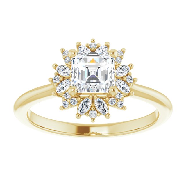14K yellow gold .5CT Asscher-cut Diamond Floral Halo Diamond Engagement Ring Setting/2-CT variant--.5CT variant--Asscher variant--.5CT variant--14K-yellow-gold