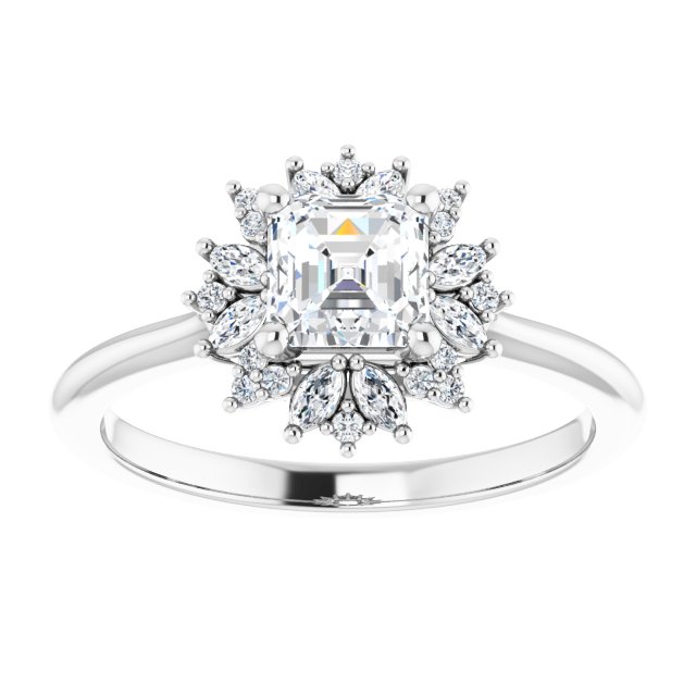 14K white gold .5CT Asscher-cut Diamond Floral Halo Diamond Engagement Ring Setting variant--Asscher variant--1CT variant--14K-yellow-gold