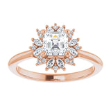 14K rose gold .5CT Asscher-cut Diamond Floral Halo Diamond Engagement Ring Setting/2-CT variant--.5CT variant--Asscher variant--.5CT variant--14K-rose-gold