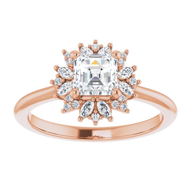 14K rose gold .5CT Asscher-cut Diamond Floral Halo Diamond Engagement Ring Setting/2-CT variant--.5CT variant--Asscher variant--.5CT variant--14K-rose-gold