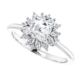 Floral halo ring asscher center, alternate angle showing halo/2-CT variant--.5CT variant--Asscher variant--.5CT variant--14K-white-gold