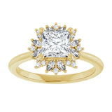 14K yellow gold 1CT Square-cut Diamond Floral Halo Diamond Engagement Ring Setting variant--Square variant--1CT variant--14K-yellow-gold