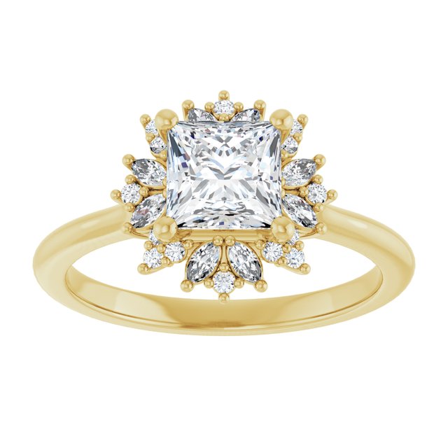14K yellow gold 1CT Square-cut Diamond Floral Halo Diamond Engagement Ring Setting variant--Square variant--1CT variant--14K-yellow-gold