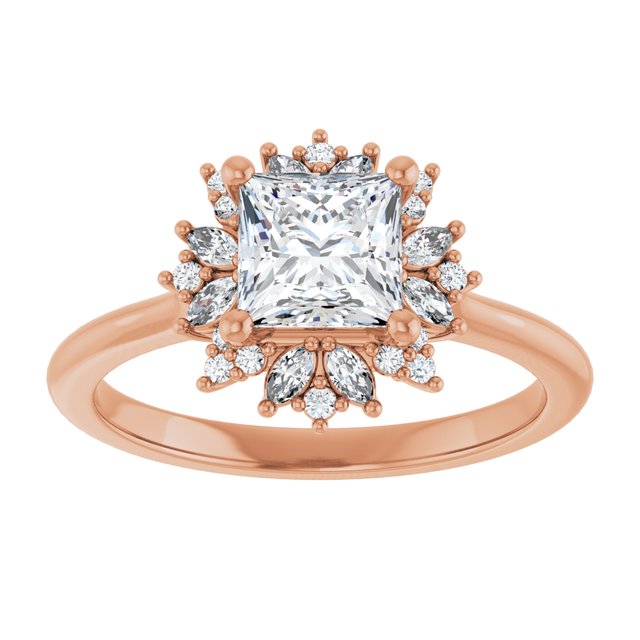 14K rose gold 1CT Square-cut Diamond Floral Halo Diamond Engagement Ring Setting variant--Square variant--1CT variant--14K-rose-gold