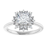 14K white gold 1CT Square-cut Diamond Floral Halo Diamond Engagement Ring Setting variant--Square variant--1CT variant--14K-white-gold