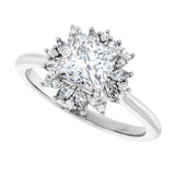 Floral halo ring square 2CT alternate perspective variant--Square variant--1CT variant--14K-white-gold