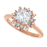 Floral halo ring square center, side profile showing halo variant--Square variant--1CT variant--14K-rose-gold