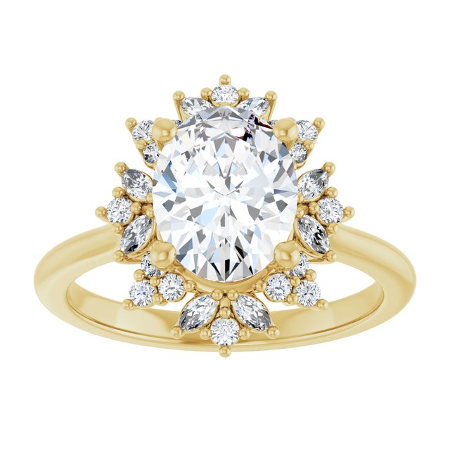 14K yellow gold 2CT Oval-cut Diamond Floral Halo Diamond Engagement Ring Setting variant--Oval variant--2CT variant--14K-yellow-gold