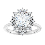 14K white gold 2CT Oval-cut Diamond Floral Halo Diamond Engagement Ring Setting/2-CT variant--.5CT variant--Round variant--.5CT variant--14K-yellow-gold