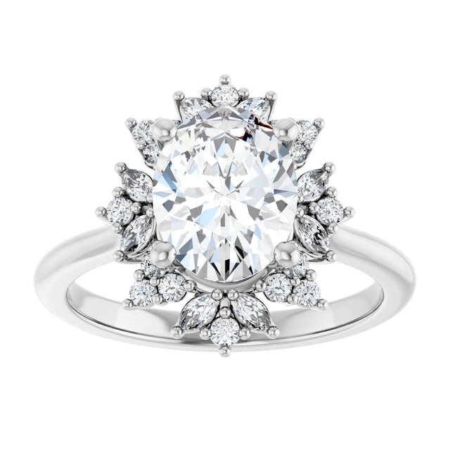 14K white gold 2CT Oval-cut Diamond Floral Halo Diamond Engagement Ring Setting/2-CT variant--.5CT variant--Round variant--.5CT variant--14K-yellow-gold