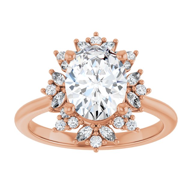 14K rose gold 2CT Oval-cut Diamond Floral Halo Diamond Engagement Ring Setting variant--Oval variant--2CT variant--14K-rose-gold