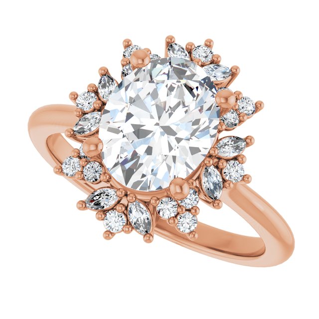 Floral halo ring round center, close-up of floral halo detail variant--Oval variant--2CT variant--14K-rose-gold