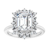 14K white gold 2CT Emerald-cut Diamond Floral Halo Diamond Engagement Ring Setting variant--Emerald variant--2CT variant--14K-white-gold