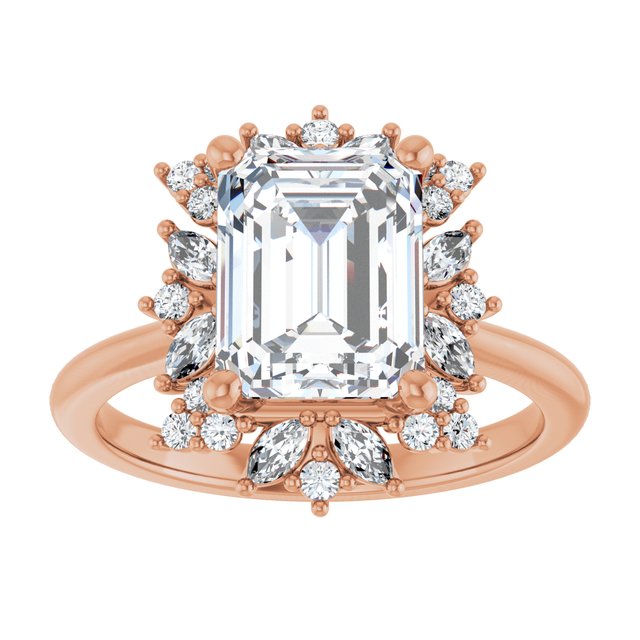 14K rose gold 2CT Emerald-cut Diamond Floral Halo Diamond Engagement Ring Setting variant--Emerald variant--2CT variant--14K-rose-gold
